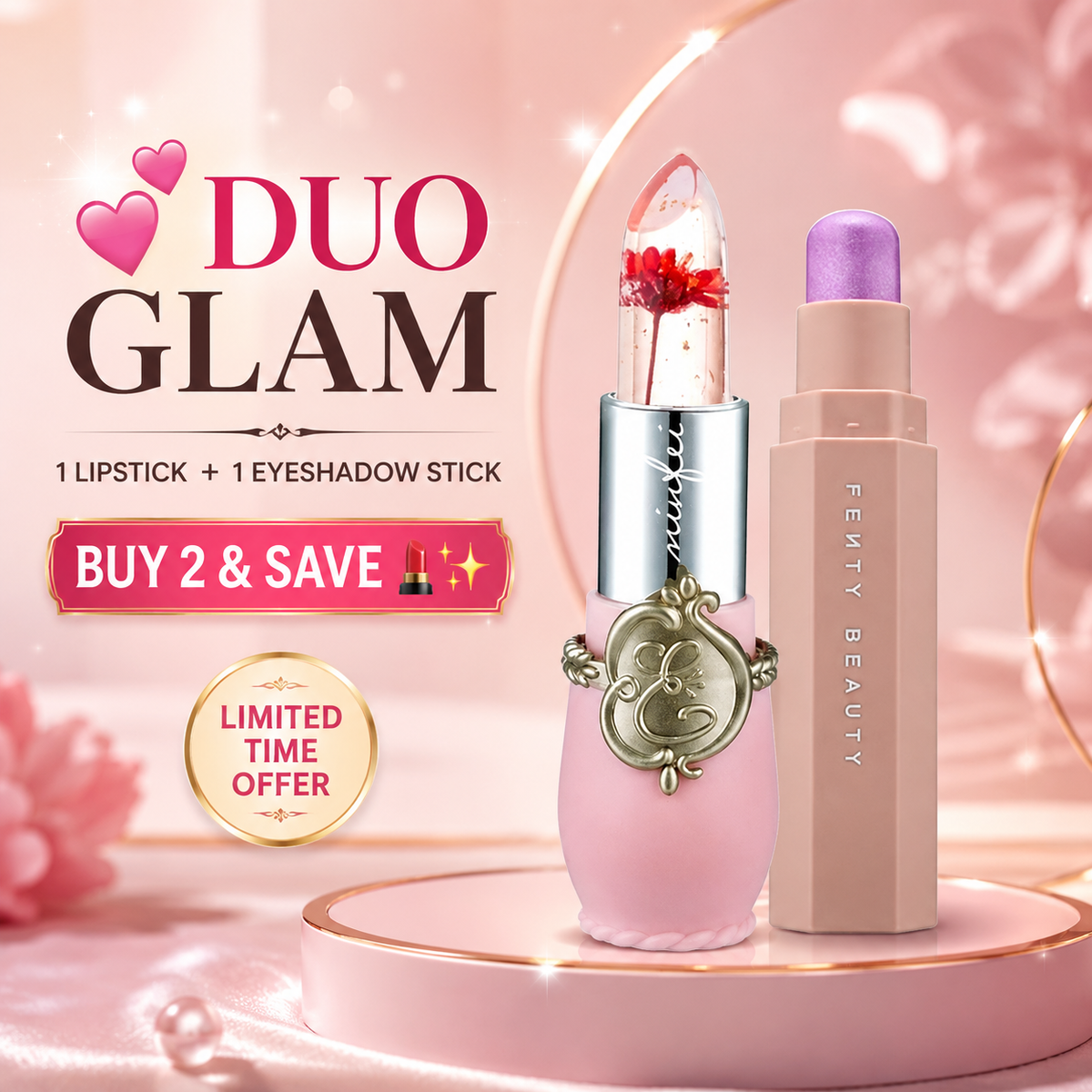 🔥 DUO GLAM 1 Lipstick + 1 Eyeshadow Stick
